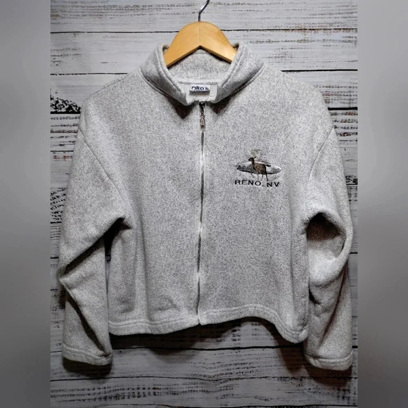 Reno Nevada Crop Zip Jacket in Gray‎ size Medium Tourist Vacation Cozy - Picture 1 of 4